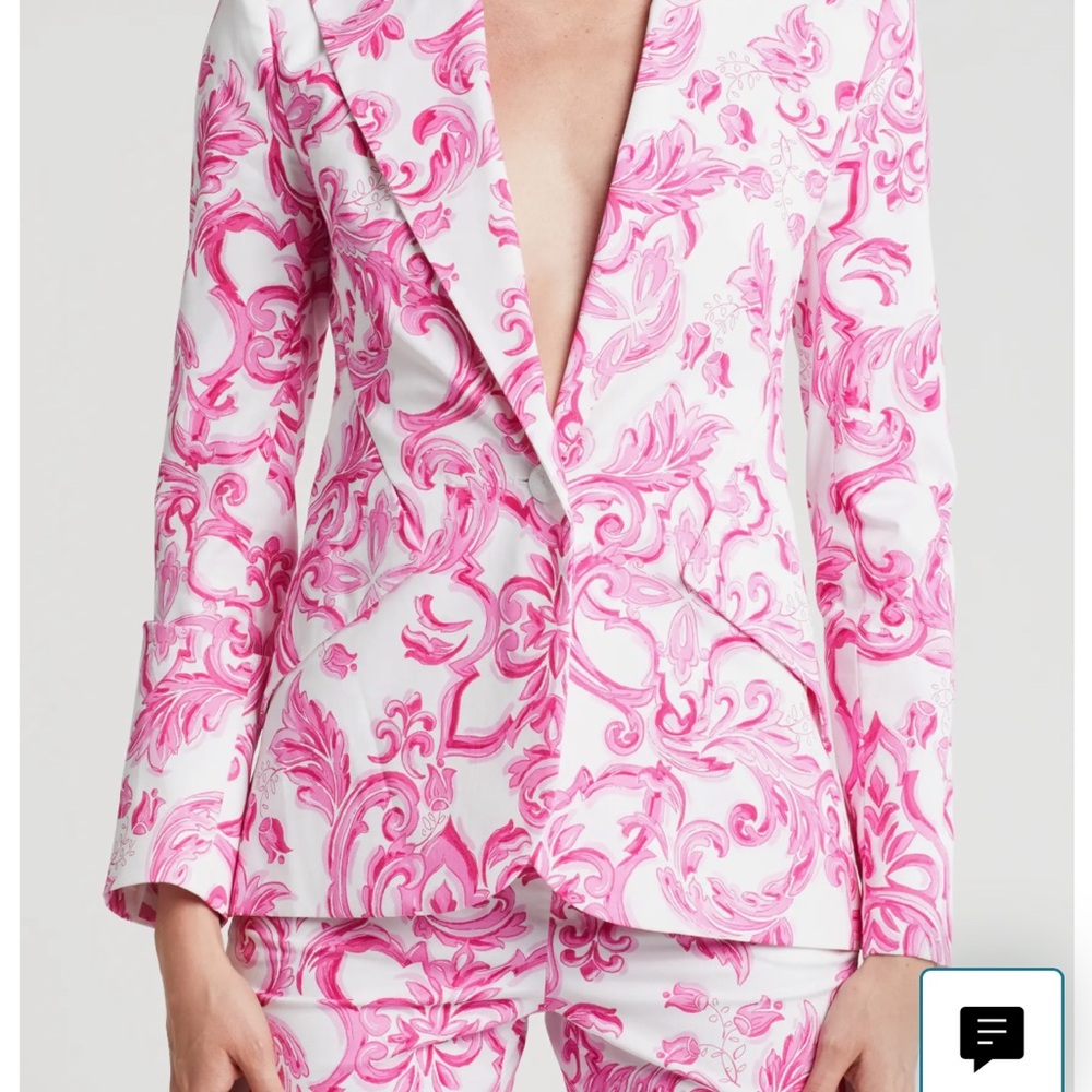 Lagence blazer size Medium, white cotton with pink pattern